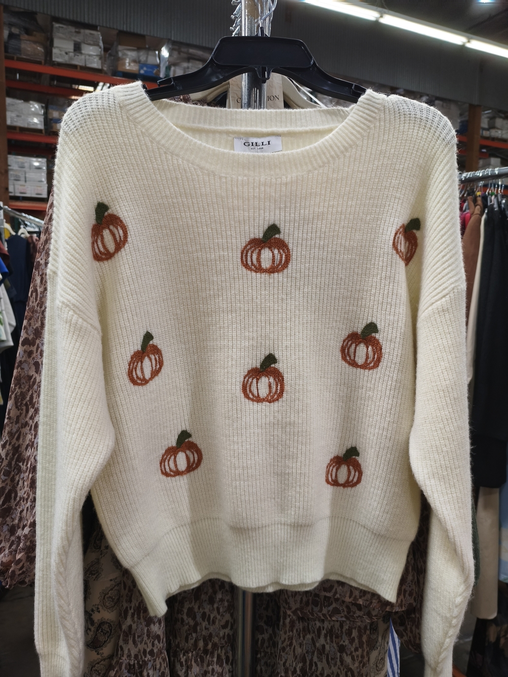 Gilli Pumpkin Embroidered Cream Sweater NWT